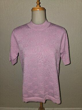 Gucci Pink GG Wool Lame Knit Short Sleeve Sweater Women's Size Medium FLAWLESS!